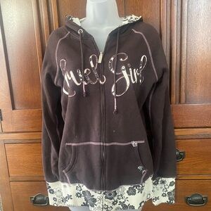 Cruel Girl Dark Brown Hoodie Jacket with Floral Accents